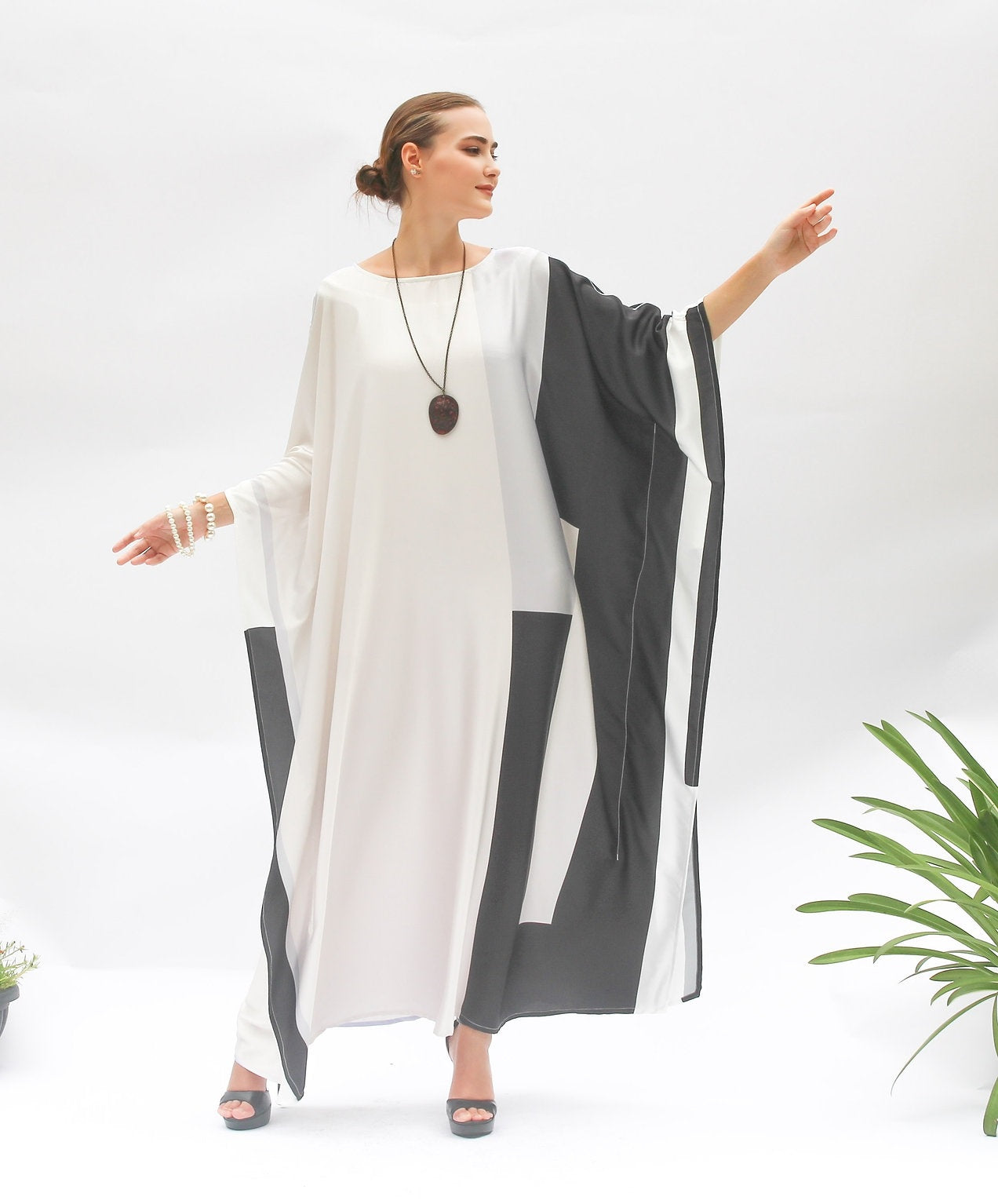 Modest Wear Women's Caftan, Silk Printed Long Kaftan