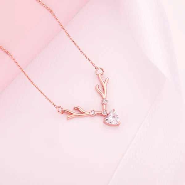 Rose Gold Deer Heart Necklace