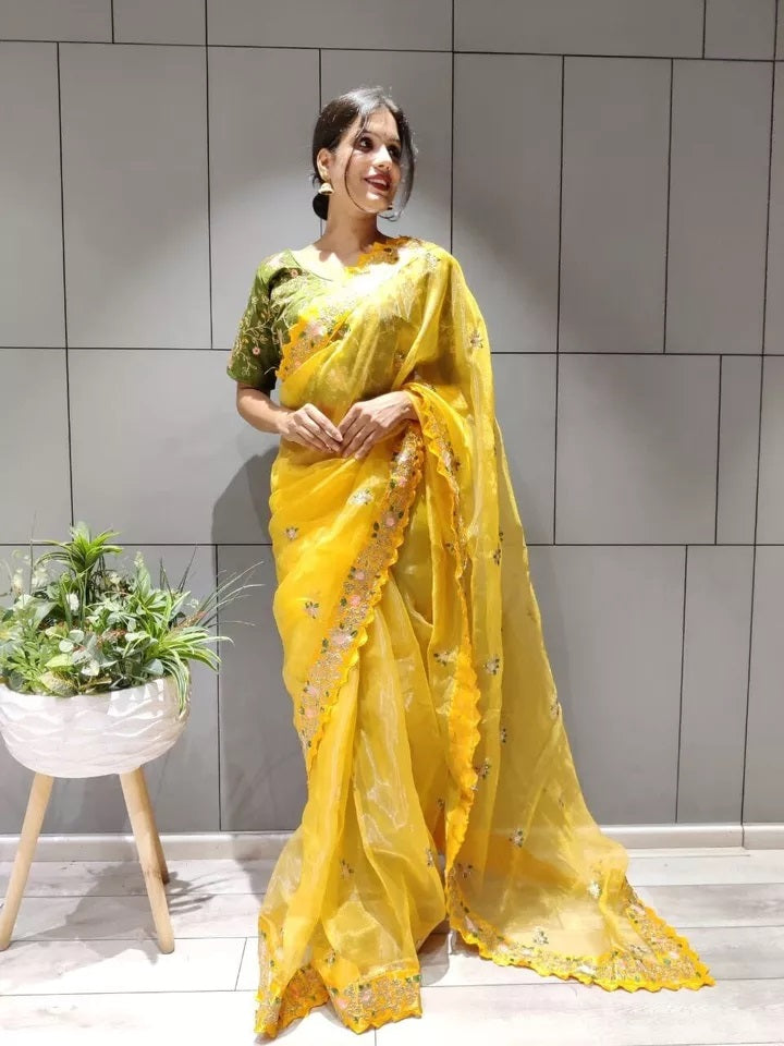 Premium Organza Silk Saree – Elegant & Lightweight Traditional Wear Sari & Blouse