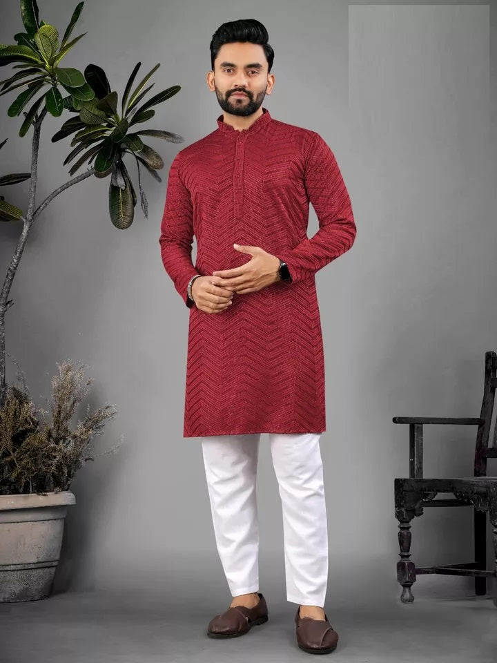Men's Full Stitched Rayon Viscose Indian Bollywood Ethnic Kurta Pajama Set