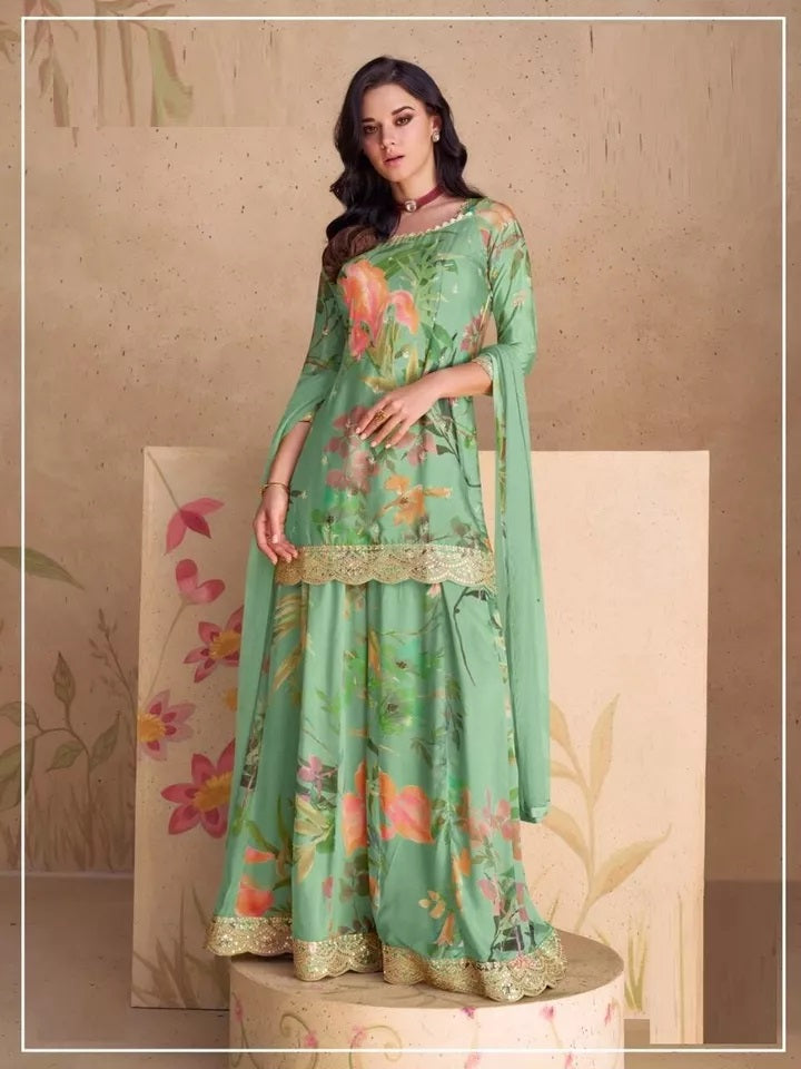 Pakistani Style Festival Ethnic Heavy Chinon Top Bottom Dupatta
