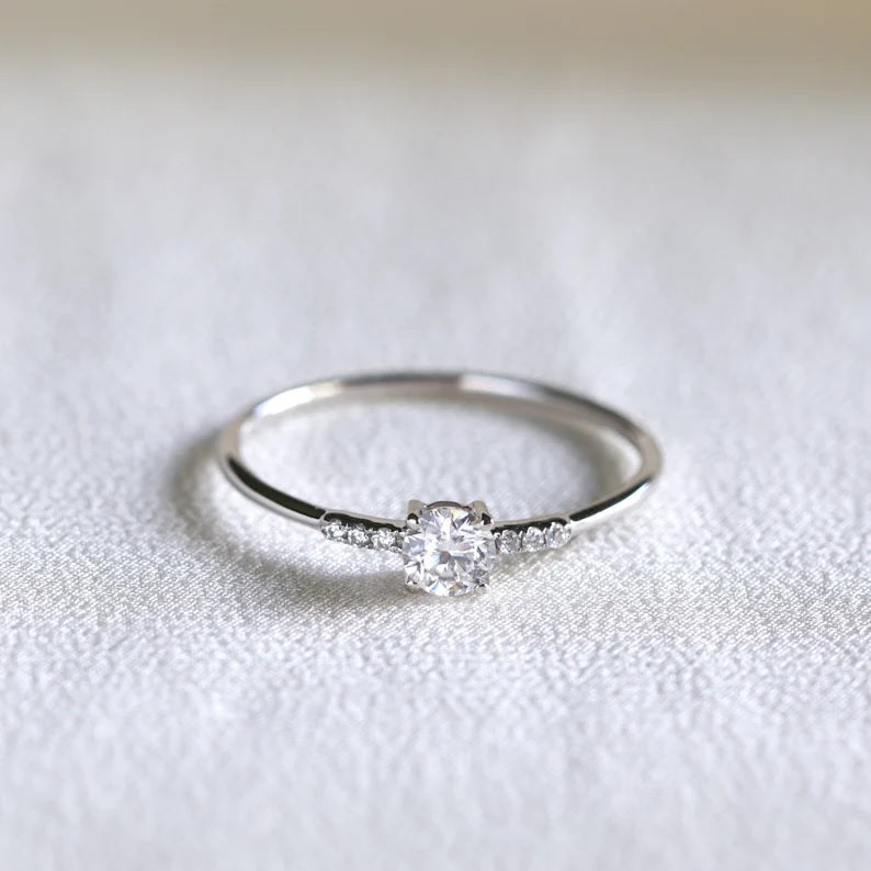 Round Cut Sterling Silver Engagement Ring
