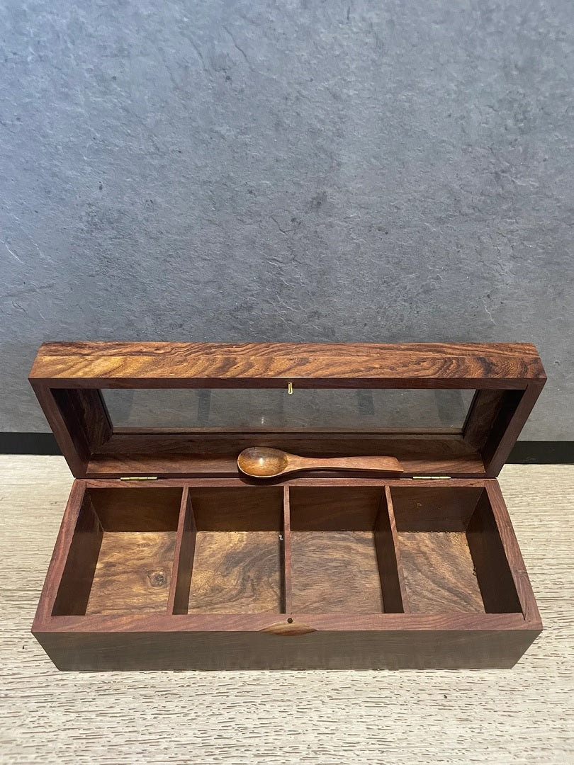 Wooden Multi-Utility Spice Box - Long Rectangular (4 Sections)