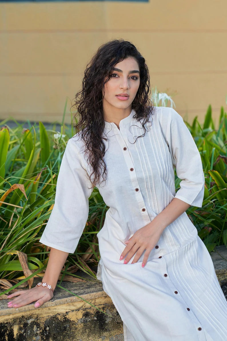 Linen Pleated Kurta Set Kurta Salwar Set for women