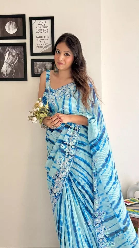 Soft Crush Multi Color Print Georgette Sari & Blouse