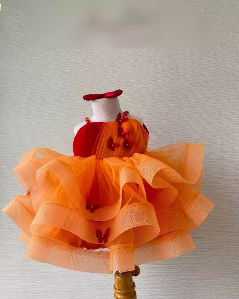 FANCY NET SILK BEADS WORK KID WEAR FROCK