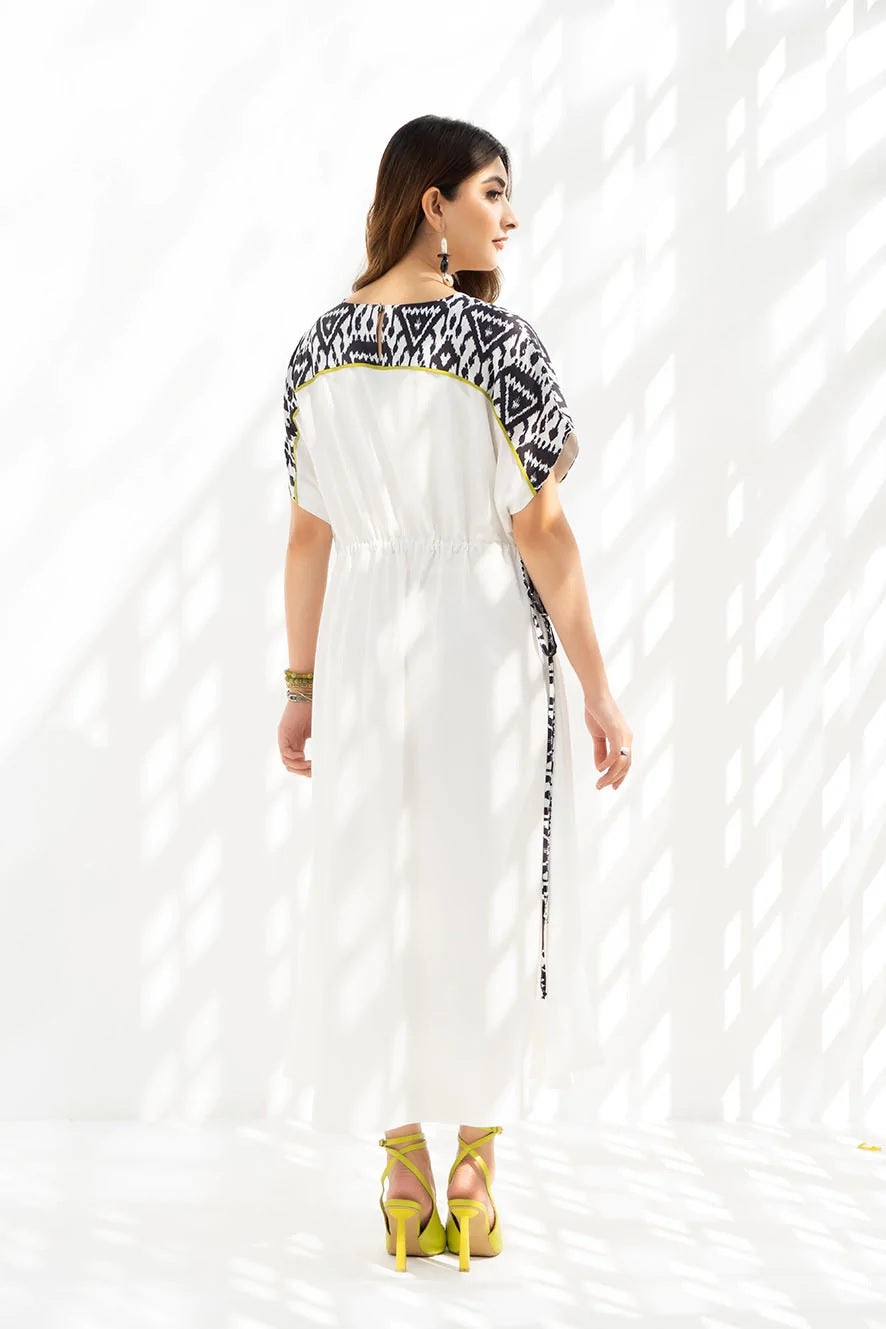White Natural Viscose Rayon Caftan, Casual Wear Women's Kaftan