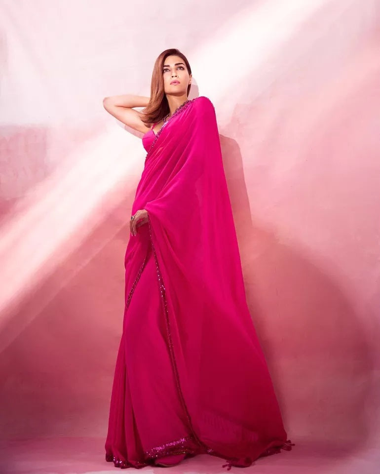 Fancy Georgette Sequence Work Saree & Blouse ,Wedding  Sari & Blouse
