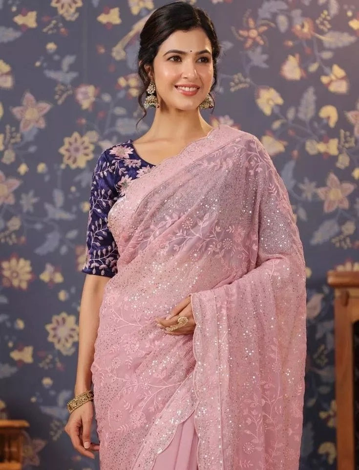 Classic Stylish Georgette Saree,Party Wedding Wear Sari Blouse