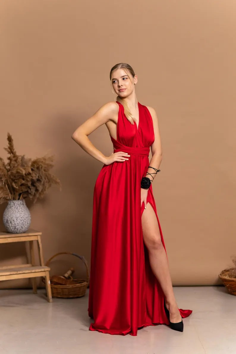 Satin Multiway Maxi Dress for Women – Convertible Bridesmaid & Evening Gown