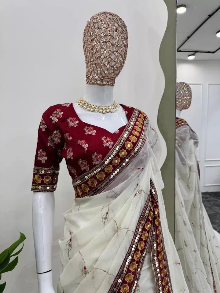Heavy Tabby Silk Saree & Blouse,Party Wedding Wear Sari