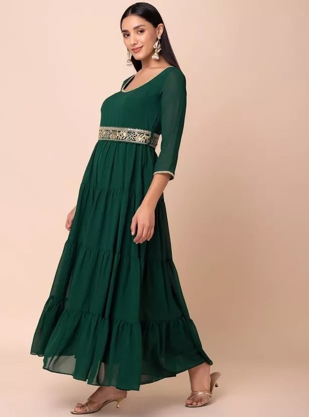 Bollywood Style Full Stitched Georgette Anarkali Flair Top/Kurti With Belt