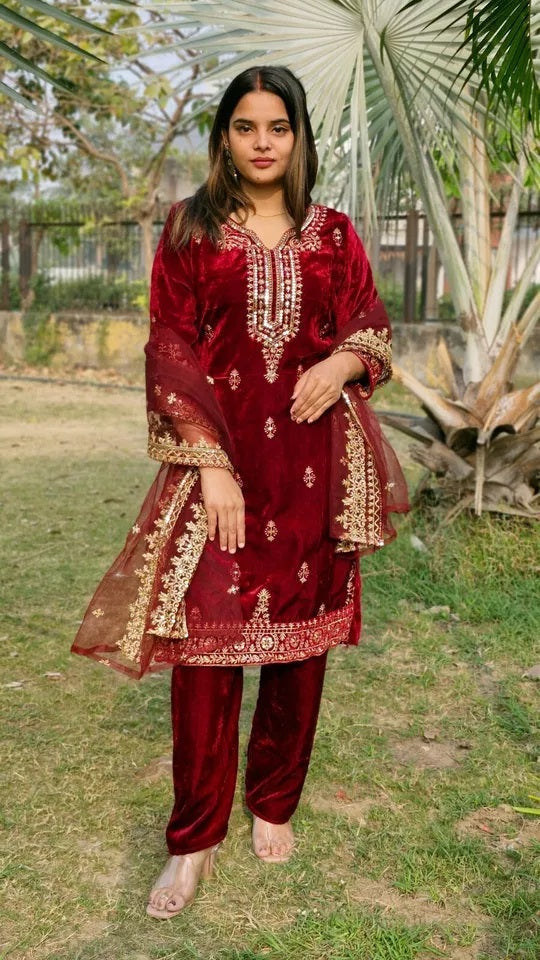 Viscose Velvet Beautiful Function Style Kurti Bottom Dupatta