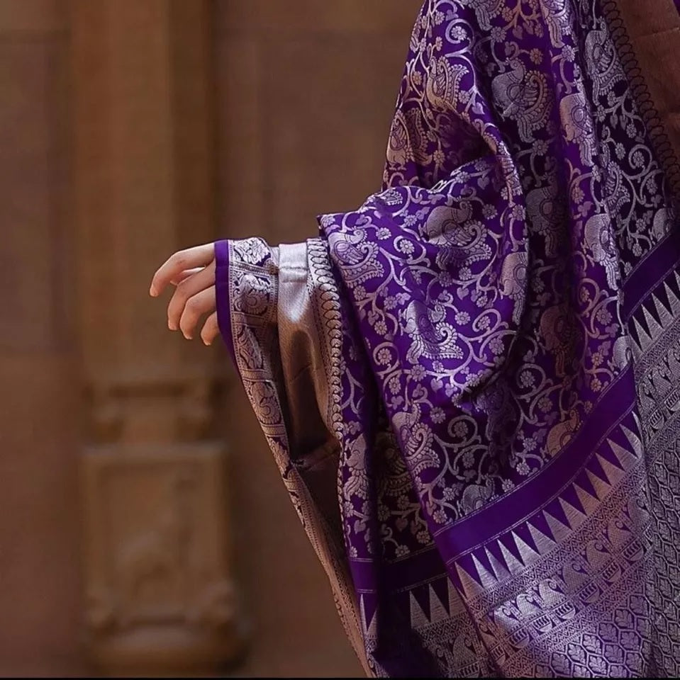 Purple Banarsi Soft Silk Saree & Blouse