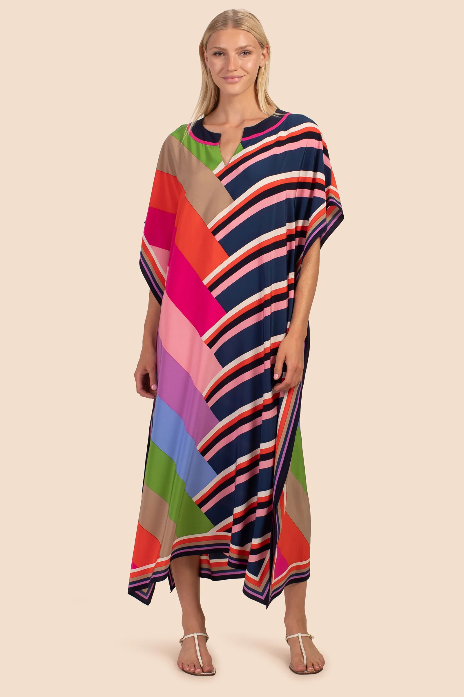 Silk Crepe Caftan, Multi Color Long Kaftan