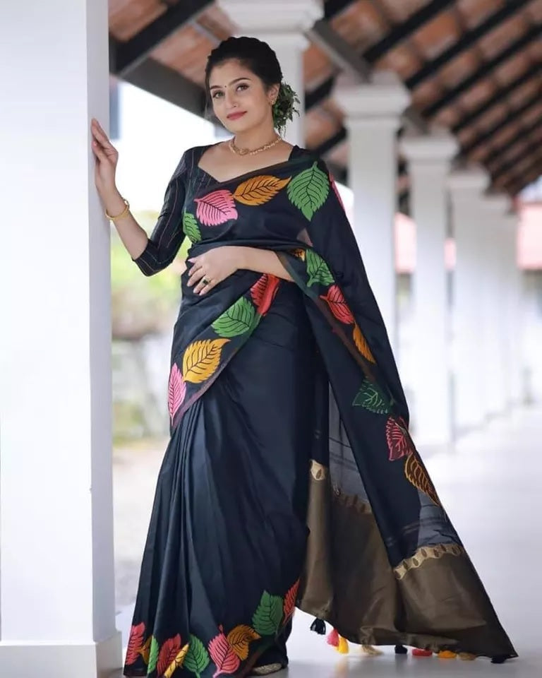 Black Banarasi Soft Silk Saree
