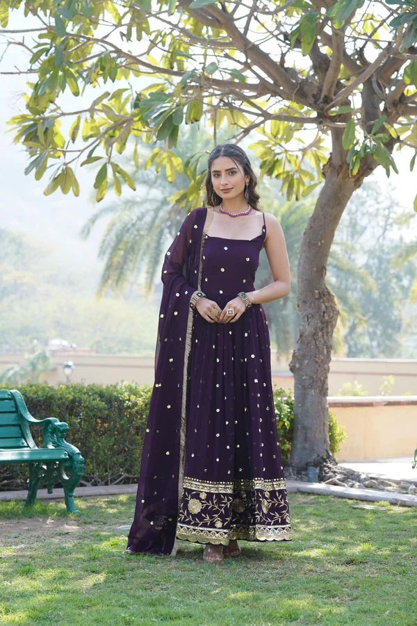 Faux Blooming Sequence Embroidery Work Long Dress & Dupatta