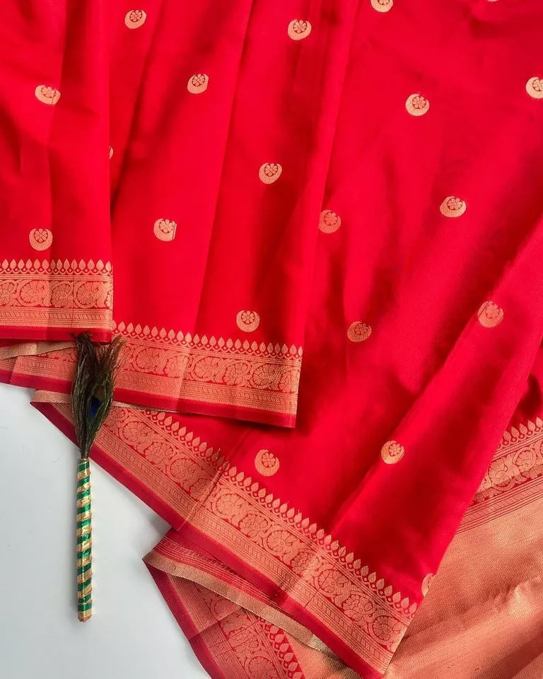 Red Women's Banarasi Soft Silk Saree Blouse