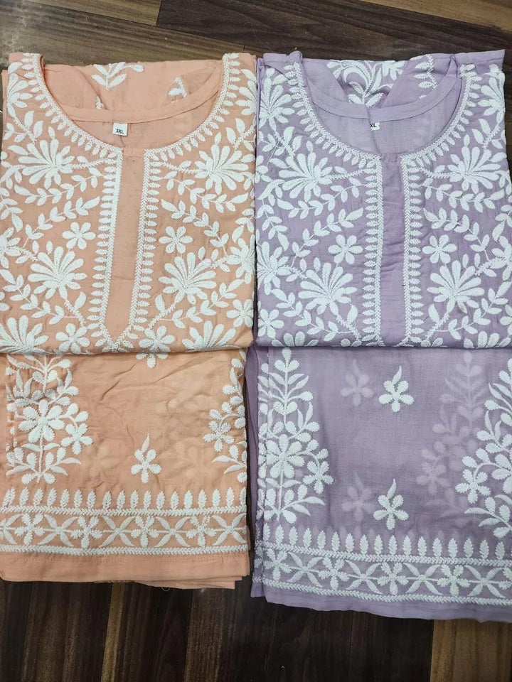 Heavy Cotton With Chikankari Embroidery Work Kurti Pant