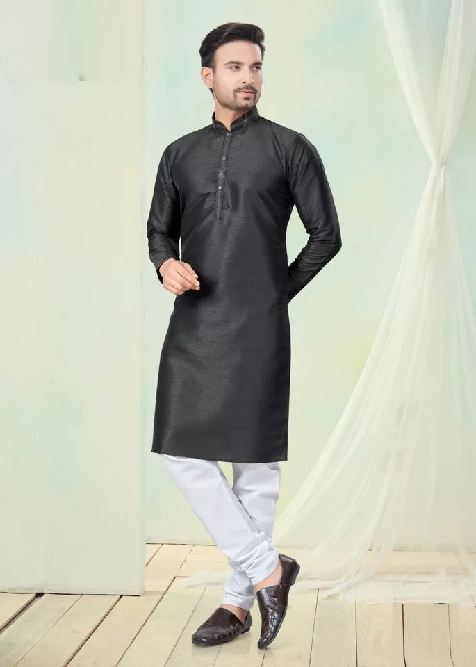 Men's Classic Pure Silk Kurta Pajama Set, Wedding Party Wear Kurta Set