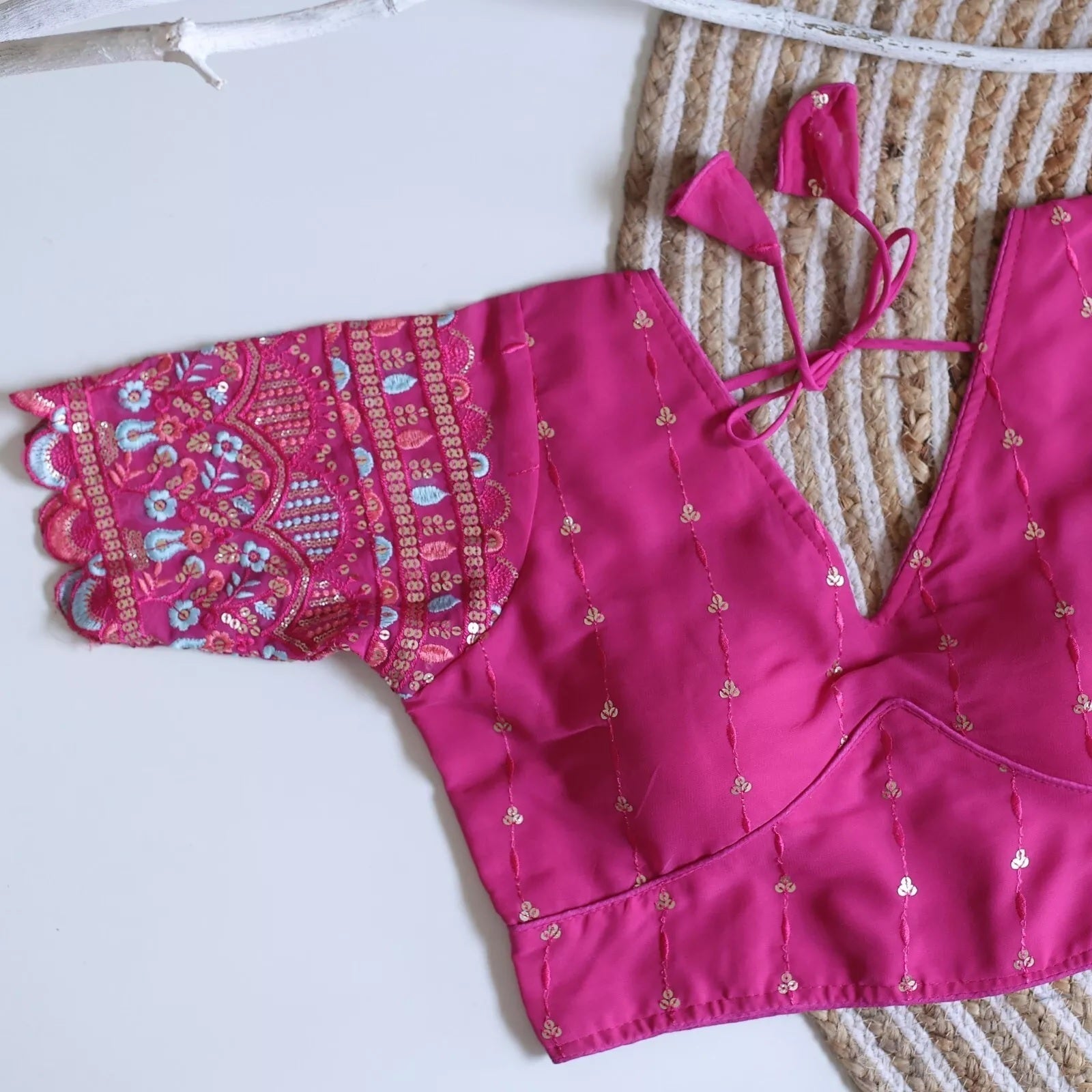 Party Wear Ethnic Full Stitched Strawberry Silk Blouse & Choli
