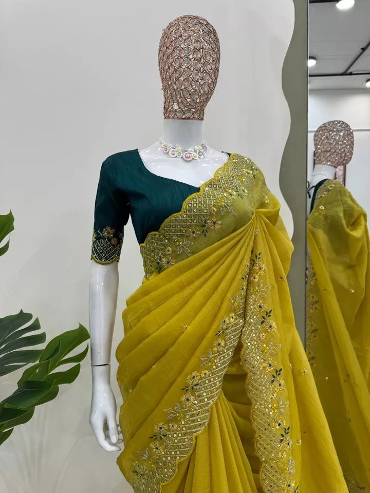 Crunchy Silk With Sequence Work Saree Blouse For Women's