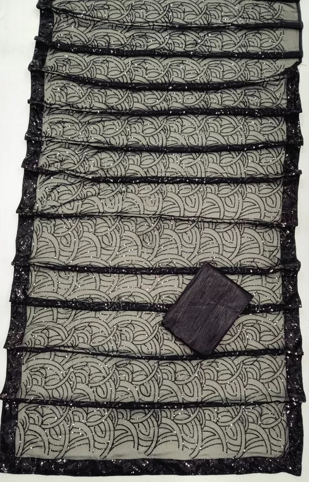 Women's Classic Party Wear Georgette,Embroidery Sequence Work Sari With Blouse
