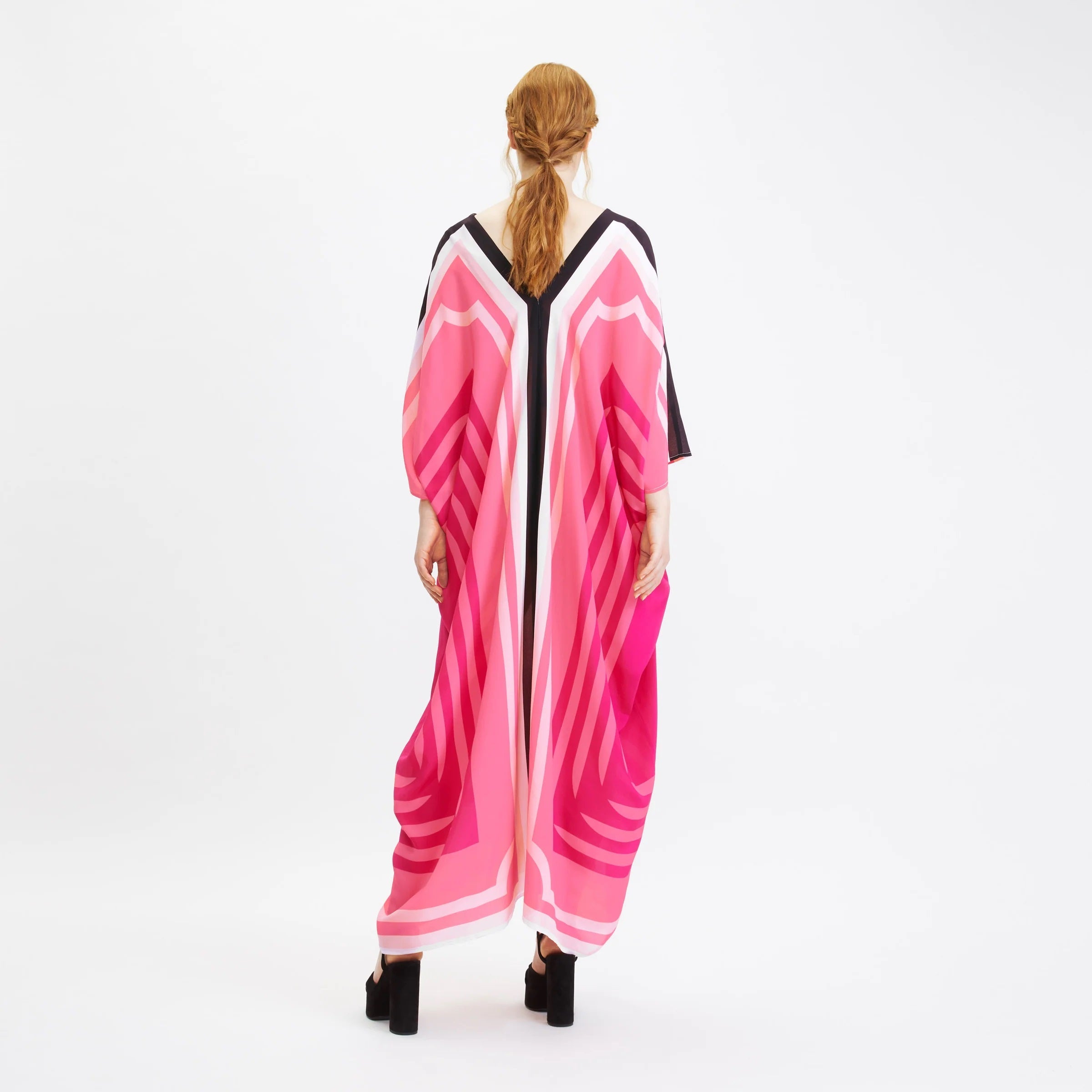 Pink Silk Crepe Kaftan With Belt, Caftan For Women's