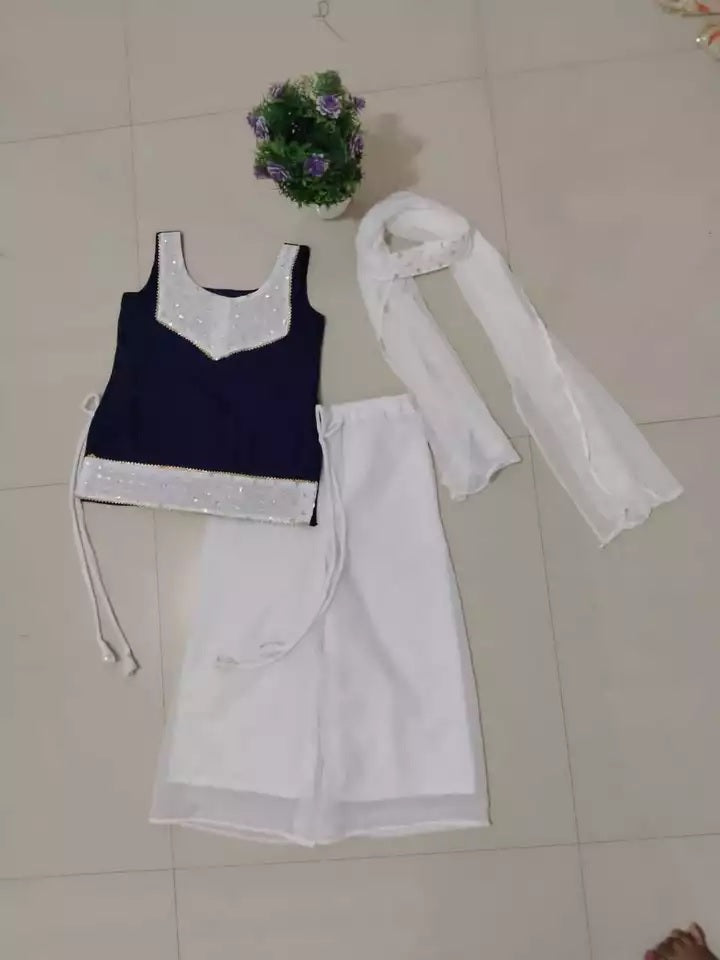 Girls & Kids Georgette Sequence Work Wedding Wear Top Palazzo With Dupatta