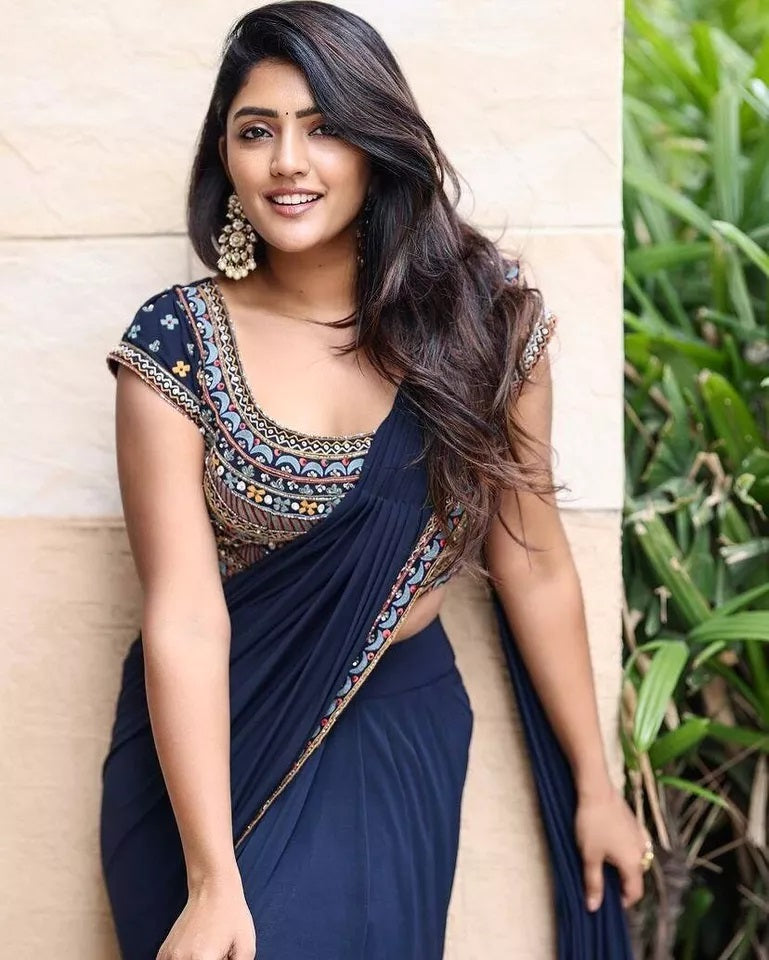 Soft Georgette With Embroidery Lace Border Ready To Wear Sari With Blouse