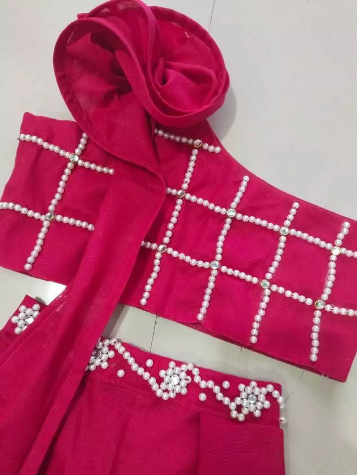 Elegant Bright Pink Cotton Palazzo and One-Shoulder Top Set