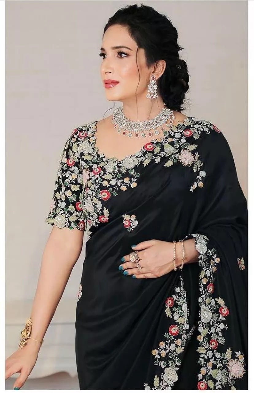 Party Wear Georgette Embroidery Work Saree With Blouse