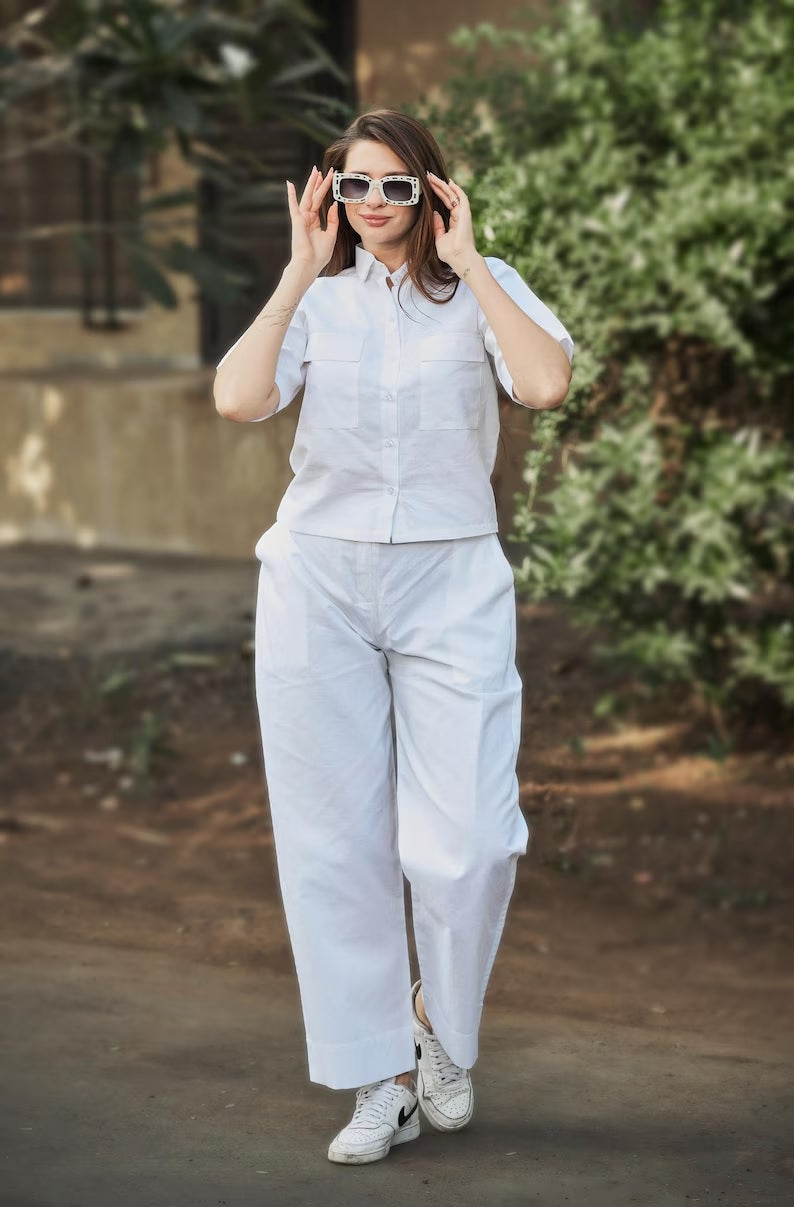 Linen Women Shirt Pant Set , Linen Co-Set , Summer Wear Clothing