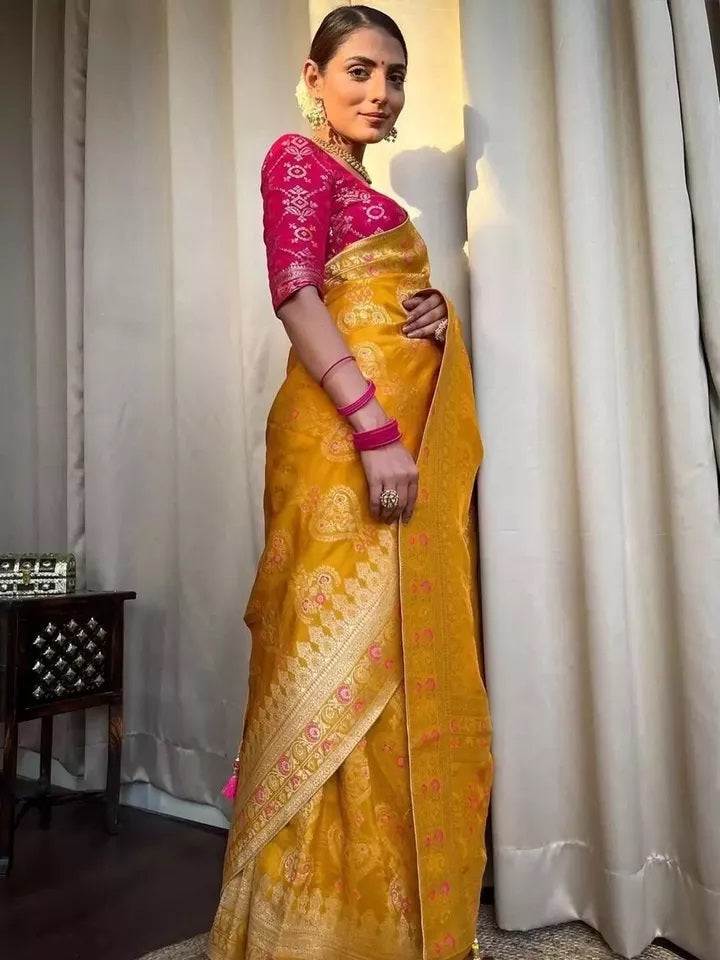 Banarasi Soft Silk Saree Blouse,Party Wear Classic Sari