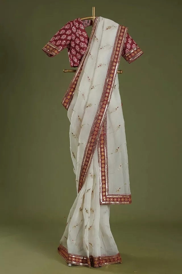 Heavy Tabby Silk Saree & Blouse,Party Wedding Wear Sari