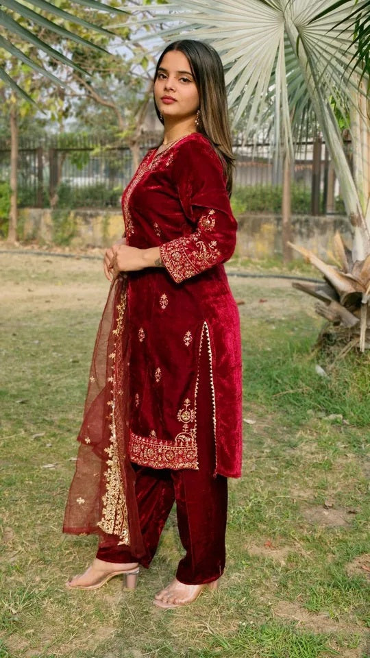 Viscose Velvet Beautiful Function Style Kurti Bottom Dupatta