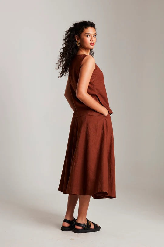 Linen Side Slit Top & Skirt Set