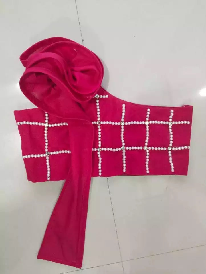 Elegant Bright Pink Cotton Palazzo and One-Shoulder Top Set