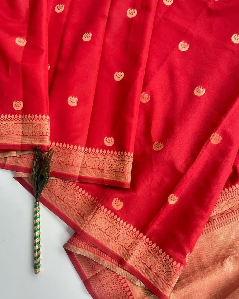 Red Women's Banarasi Soft Silk Saree Blouse