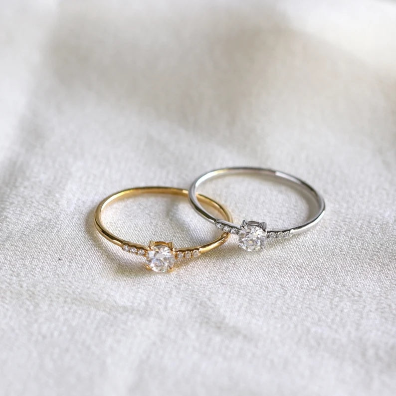 Round Cut Sterling Silver Engagement Ring