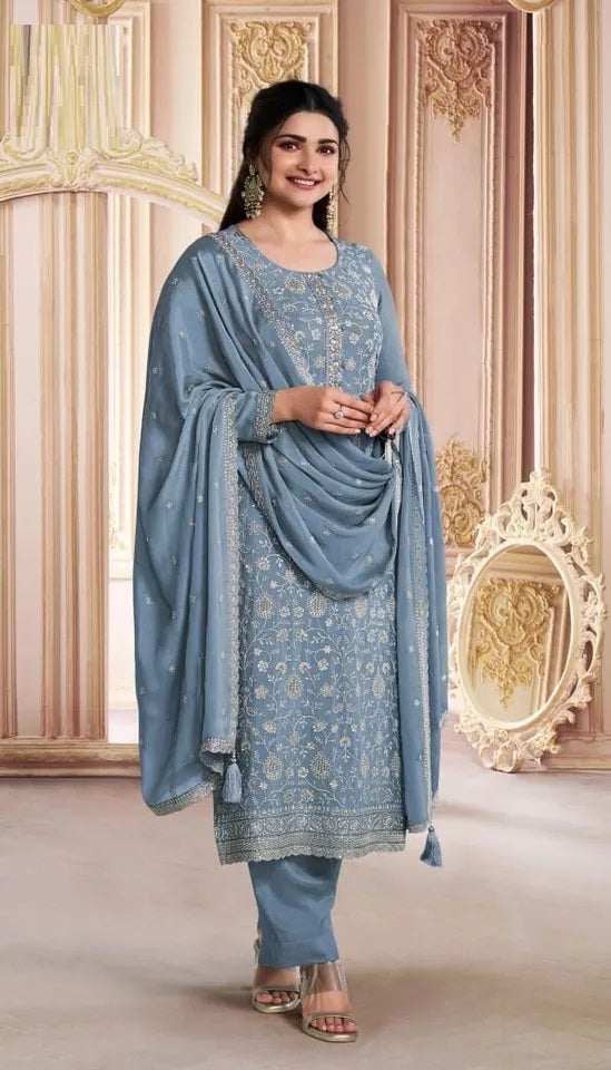Chinon Silk With Sequence Embroidery Stitched Work Top Bottom Dupatta