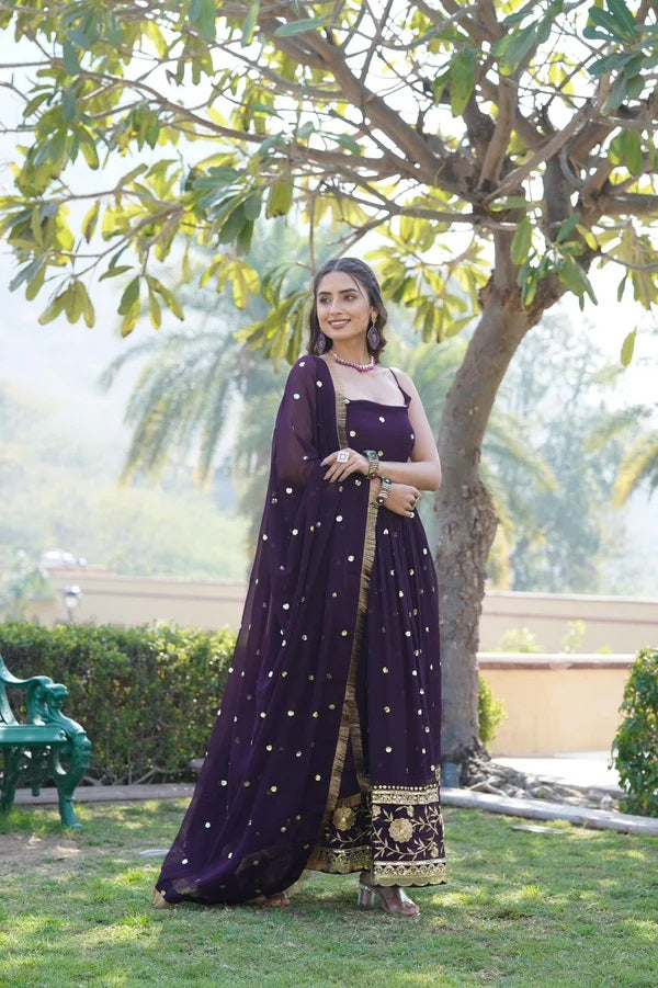 Faux Blooming Sequence Embroidery Work Long Dress & Dupatta