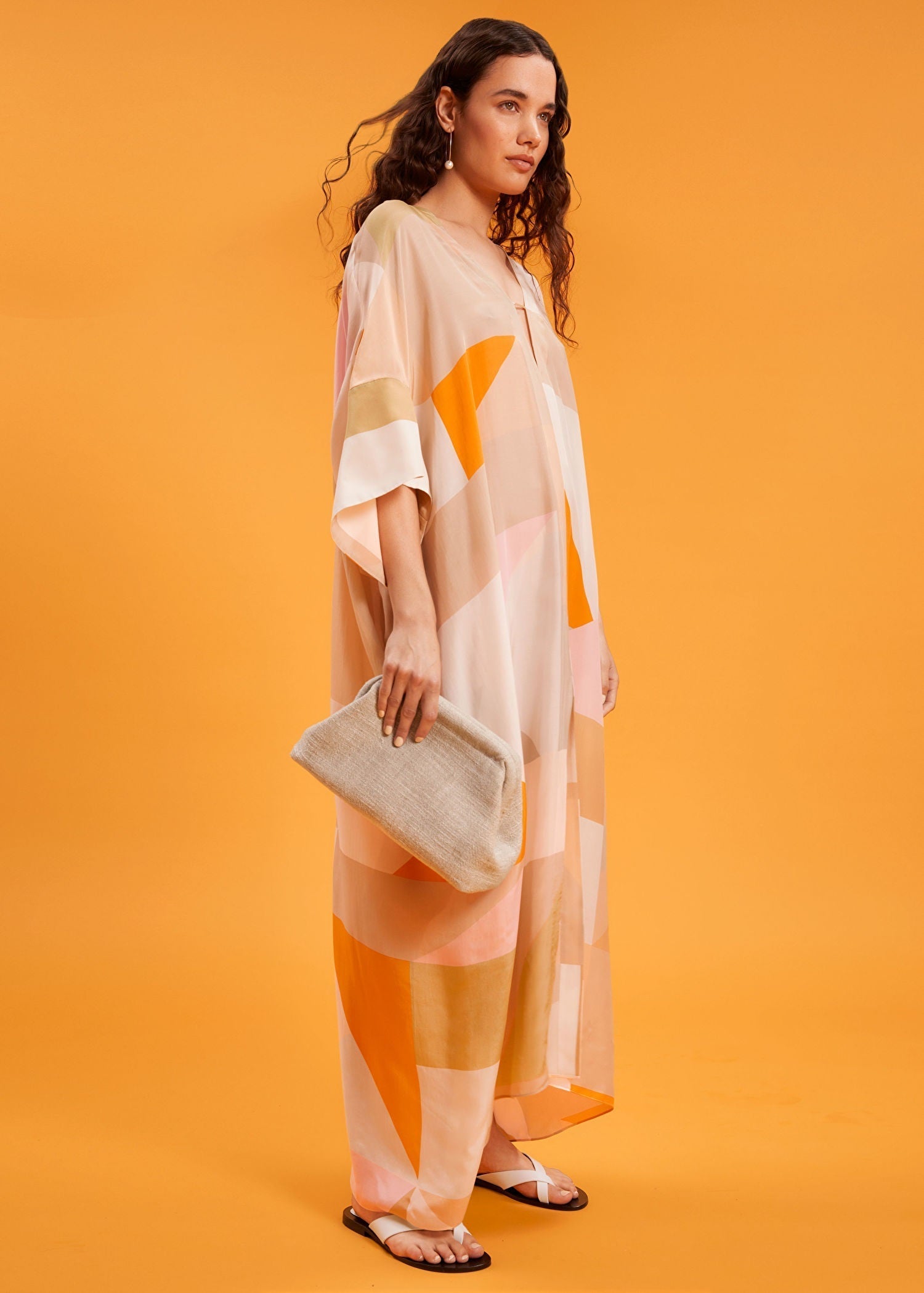 Soft Silk Crepe Beach Wear Women's Long Kaftan