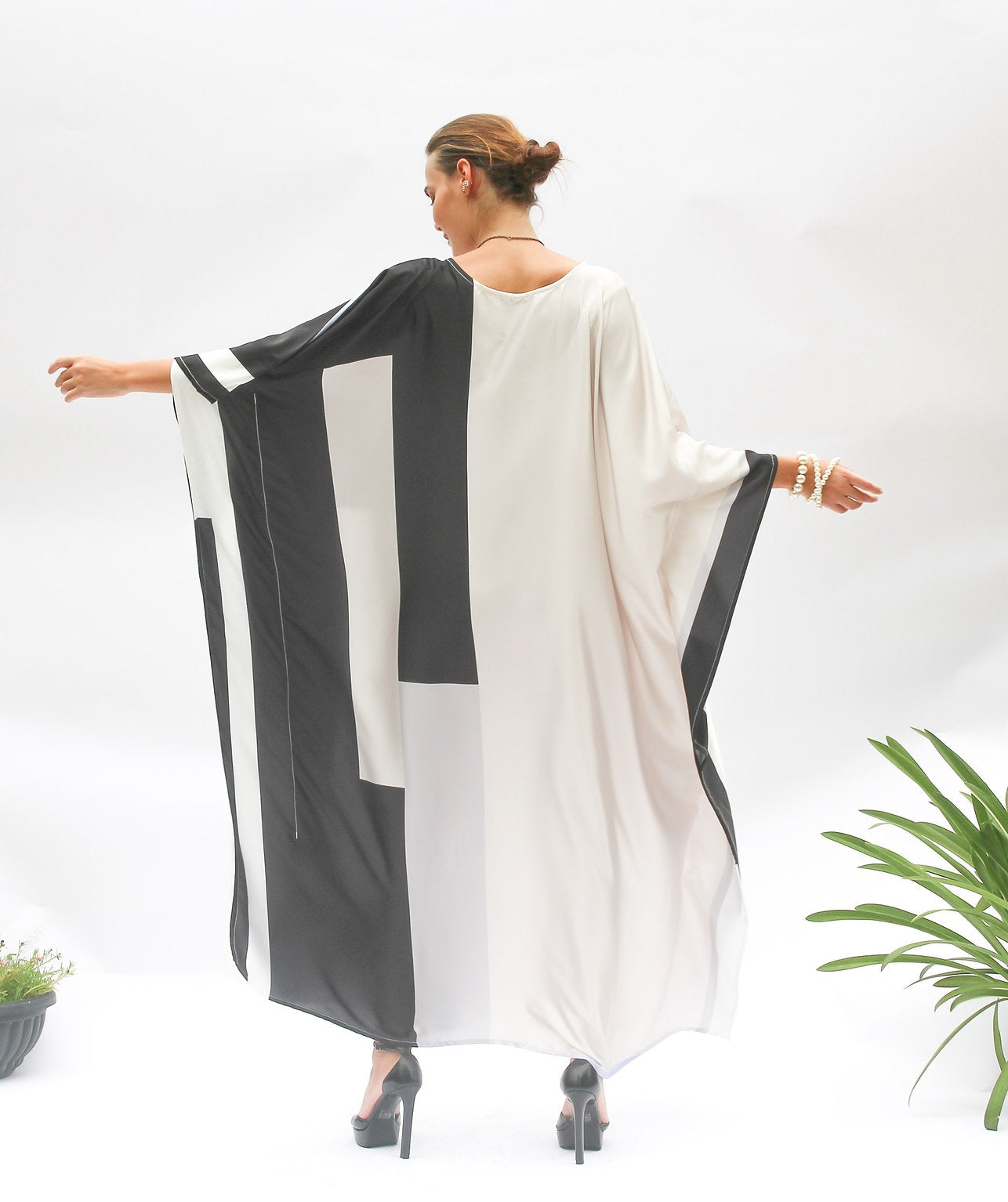 Modest Wear Women's Caftan, Silk Printed Long Kaftan