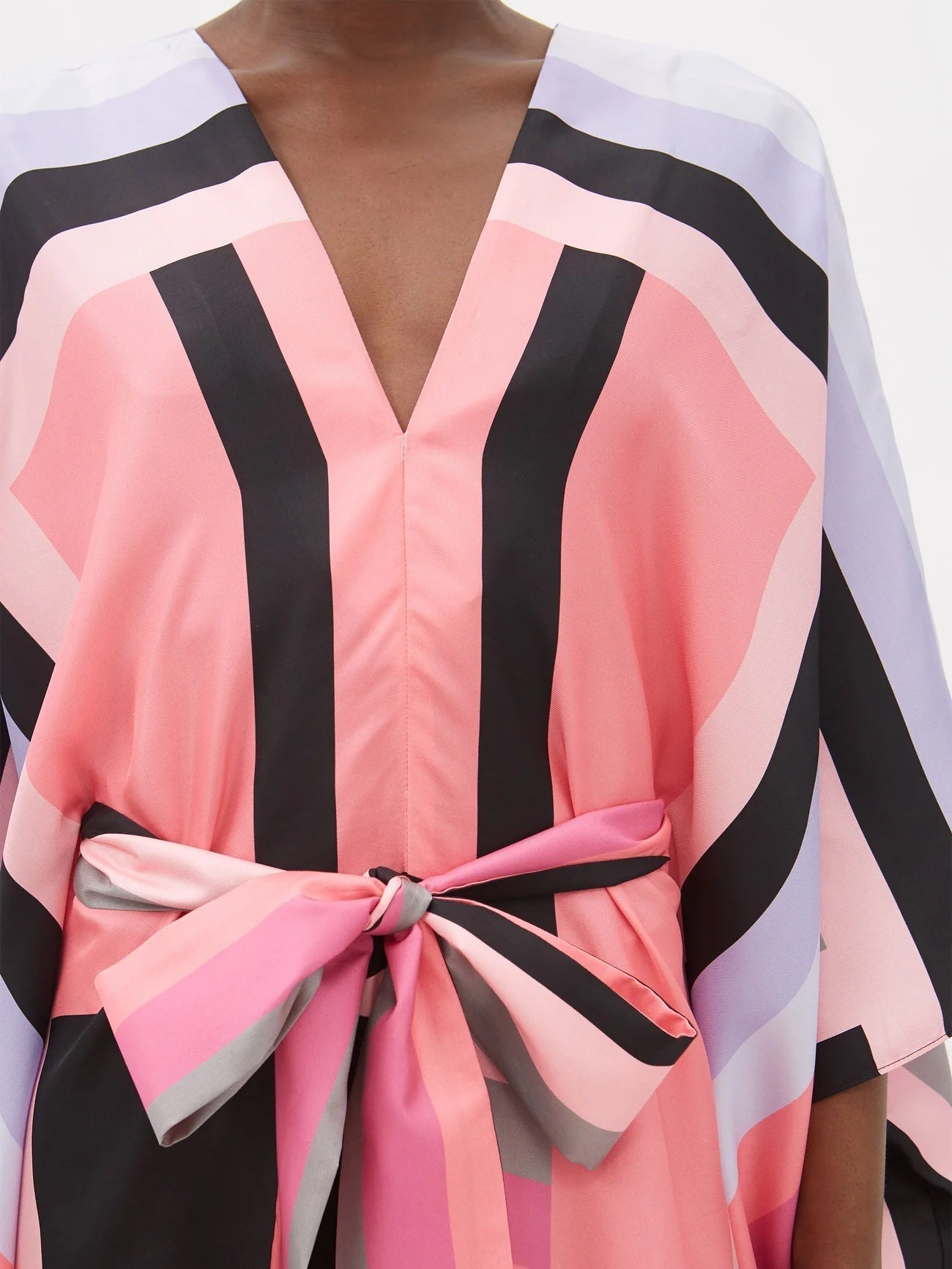 Multi Color Silk Crepe Kaftan With Belt
