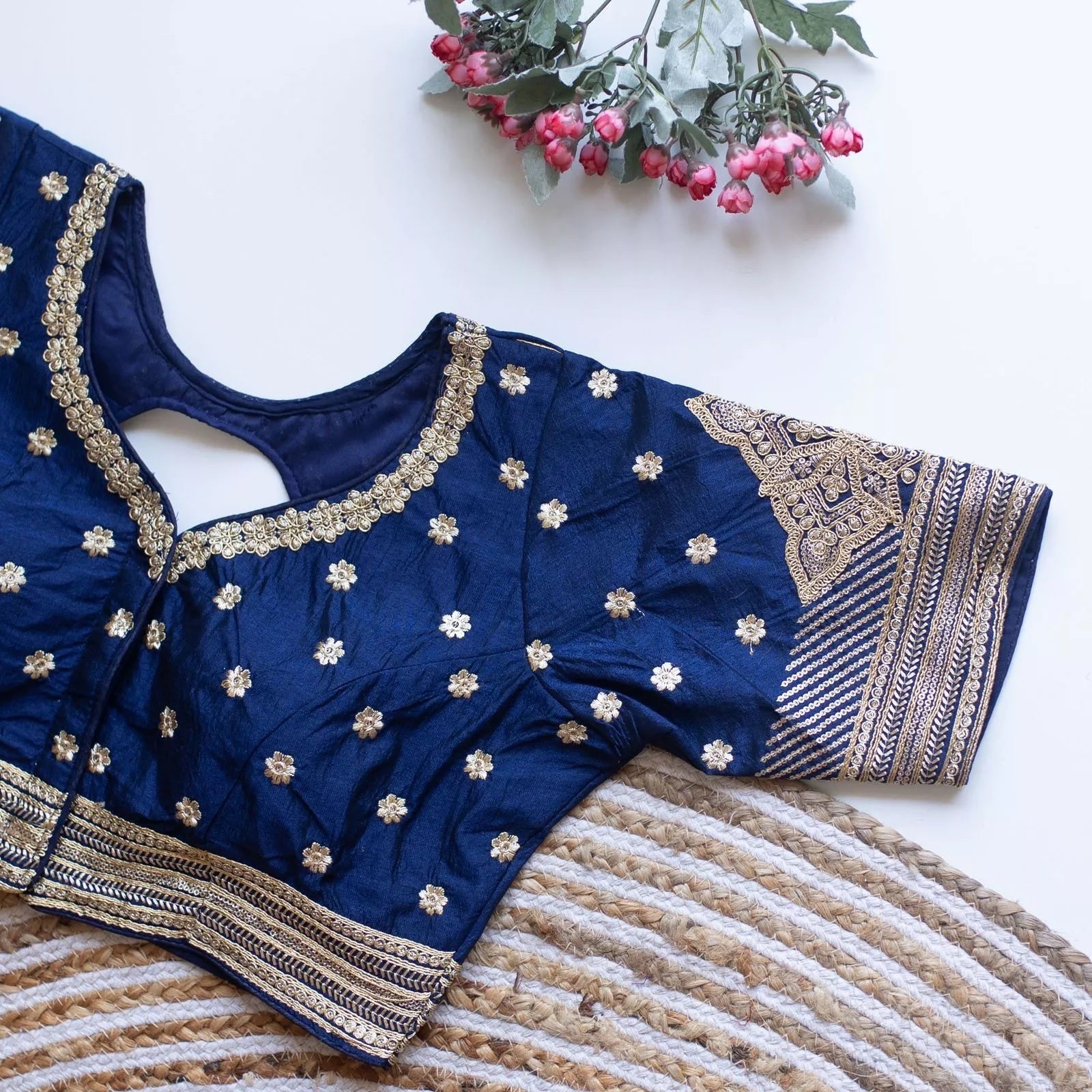 Caterpillar Silk With Golden Embroidery & Sequence Work Full Stitched Blouse & Choli