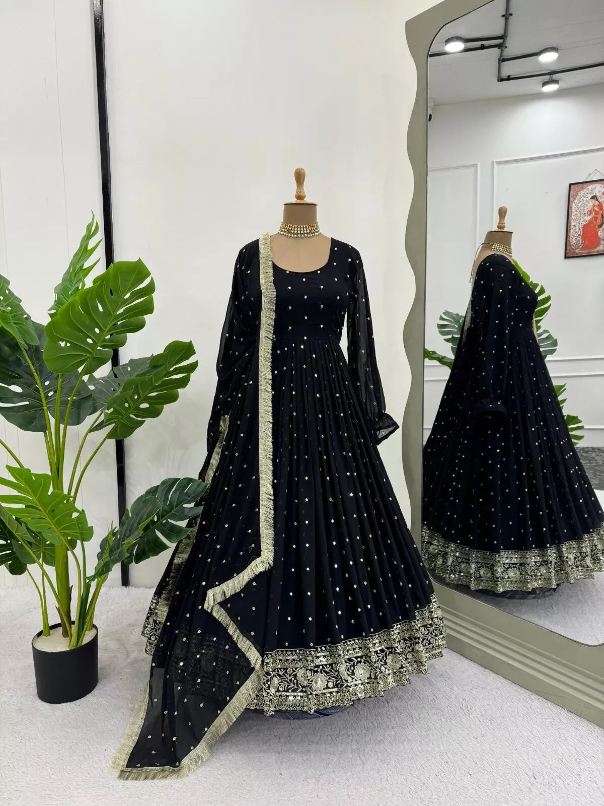 Faux Georgette With Thread Sequence Work Top Pant Dupatta