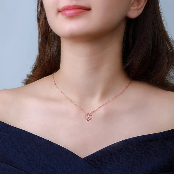 Rose Gold Leaf Me More Heart Pendant with Link Chain