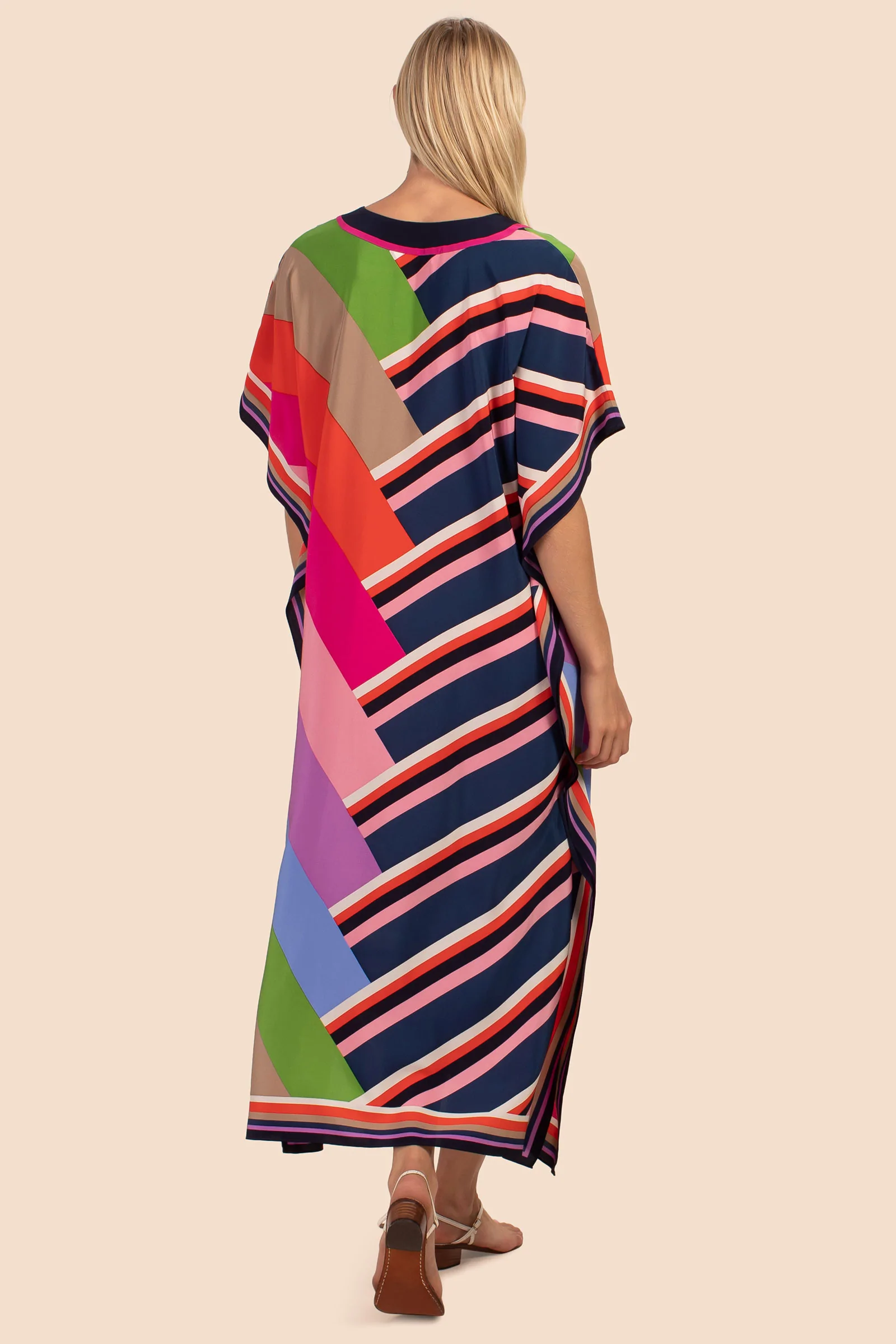 Silk Crepe Caftan, Multi Color Long Kaftan