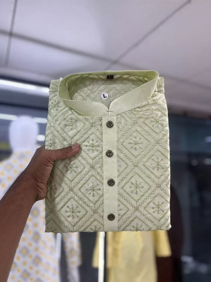 Soft Silk Kurta Pajama Set For Men's, Traditional Wedding Wear Kurta Set